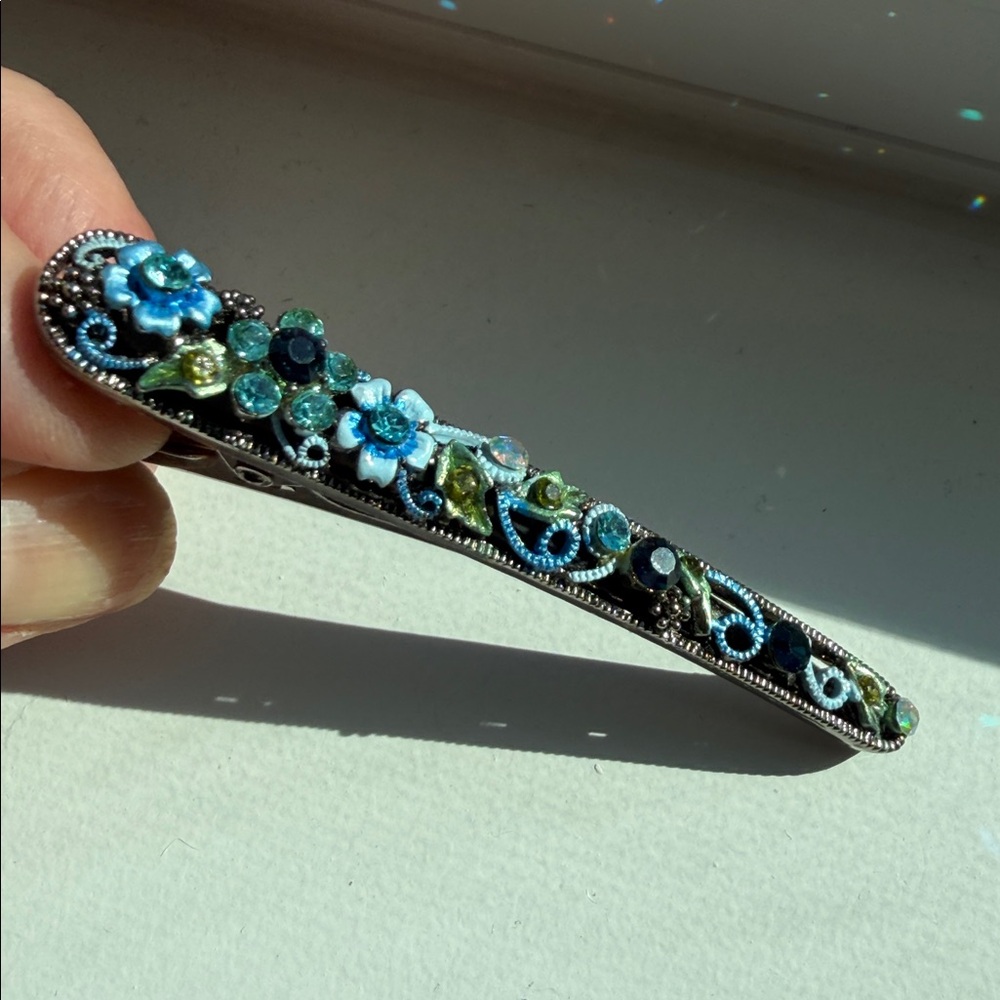 Source Unknown Floral Hair Clip - Blue and Green